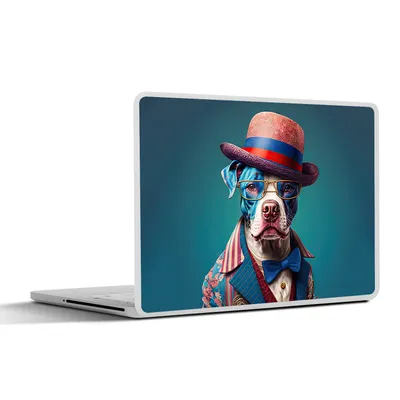 Produktbild von MuchoWow® Laptop Aufkleber Sticker Cover Hund - Hut - Jacke - Blumen - Blau 36.5x27.5 cm - Laptop-Sticker