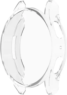 A clear, studio shot of a transparent watch case.