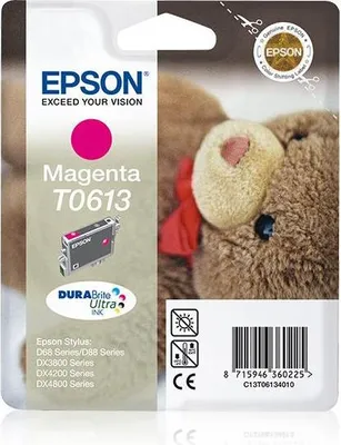 Produktbild von Epson Teddybear Singlepack Magenta T0613 DURABrite Ultra Ink, Magenta, Tinte auf Pigmentbasis, 8 ml, 1 Stück(e), Einzelpackung