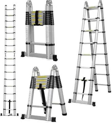 Imagen del producto de Silecomplaza: Escalera de tijera plegable, escalera telescópica, escalera plegable, escalera plegable, de metal, carga máxima: 150 kg (5 m (2,5 m + 2,5 m))