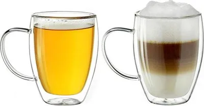 Produktbild von Famanu Doppelwandiges Glas mit Griff - Großes Borosilikatglas - 2 x 400 ml