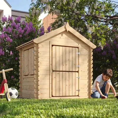 Image de Timbela Maison de jeu en bois pour enfants - Maison de jeu en plein air pour enfants - L112xL146xH143 cm/1.1m2 Maison de jeu de jardin - Maison d'été de jardin pour enfants M516-1