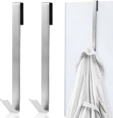 Obrázok produktu pre Uniqoos® Sada dvoch háčikov na sprchové dvere z nehrdzavejúcej ocele, 25,4 cm – vhodné pre bezrámové sprchové dvere do hrúbky 1,3 cm, s protišmykovou gumovou vrstvou, na uteráky a župany, bez vŕtania
