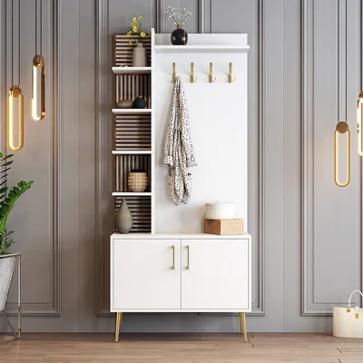 Produktbild von Skye Decor, Viyana D - White, Gold, Schränke, Flurständer, Weiß, 90 x 35 x 202 cm