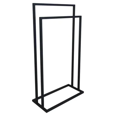 Produktbild von Stabiler Handtuchständer freistehend 2 Stangen – Metall schwarz matt Loft Badezimmer Handtuchhalter für Bad Hotel Spa Belmy AZER