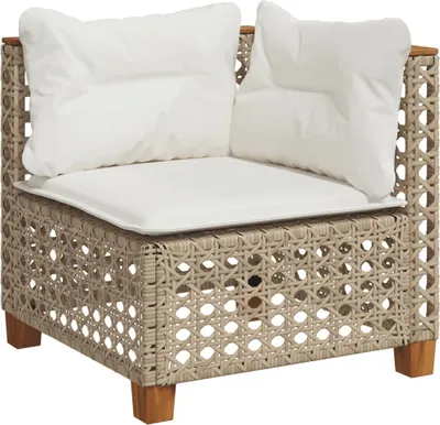 Produktbild von vidaXL Garten-Ecksofa mit Kissen Beige Poly Rattan