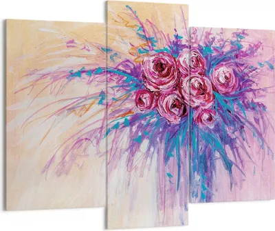 Produktbild von Bild auf Leinwand - Leinwandbild - 3 Teile - Blumenstrauß Blumen Rosen - 130x100cm - Wand Bild - Wanddeko - Wandbilder - Leinwanddruck - Bilder - Wanddekoration - Leinwand bilder - CB130x100-4465