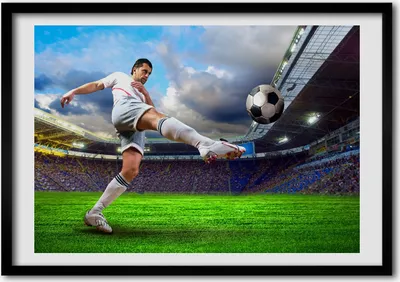 Produktbild von Bild - Bilder - Bilderrahmen - 70 cm x 50 cm - MDF-Rahmen, Wandkunst Fußballspieler auf Stadion