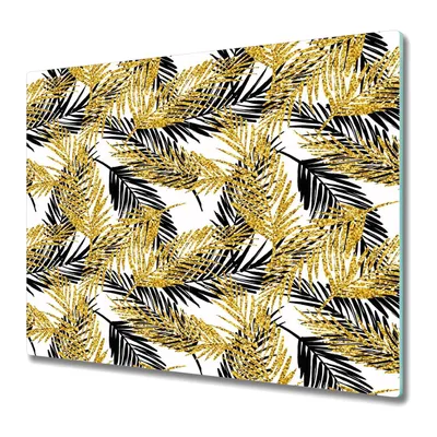 Produktbild von Küchenschneidebrett - Glasschneidebrett - Herdabdeckung - 60x52 - Elegante Palmenblätter