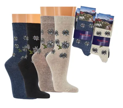 Produktbild von 6 Paar TippTexx 24 Edelweiß Motiv-Socken Baumwoll Socken, Gr. 39-42
