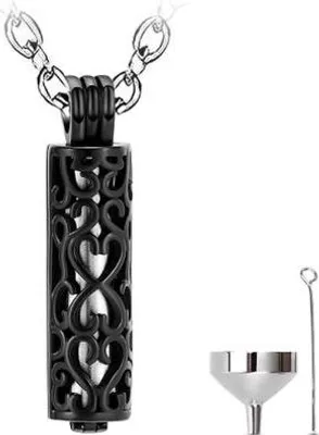 Produktbild von Luxe Ascheanhänger mit Kette für Asche, Haare oder Parfum - Gedenkschmuck - Inkl. Aschefüller und Aufbewahrungstasche - Schwarz