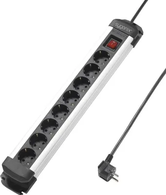 Produktbild von Sygonix SY-4538258 Steckdosenleiste 8fach Schwarz, Silber Schutzkontakt 1 St.