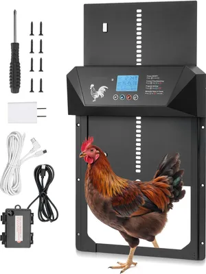 Produktbild von Automatische Hühnerklappe - Hühnerstalltür/Toröffner - LCD-Display - Lichtsensor - Timer - Manuelle Einstellung - Einklemmschutz - 405 x 330 x 85 mm