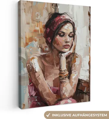 Zdjęcie produktu dla MuchoWow® - Obraz na płótnie - Kobieta - Malarstwo - Portret - Nowoczesny, obraz na ścianę, dekoracja ścienna obrazy salon, 90x120cm