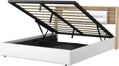 Produktbild von CDGlobal Polsterbett 140x200cm mit Lattenrost, Hydraulisches Boxspringbett mit Stauraum, Stauraumbett Doppelbett mit Stauraumkopfteil und LED, Kunstleder, Weiß