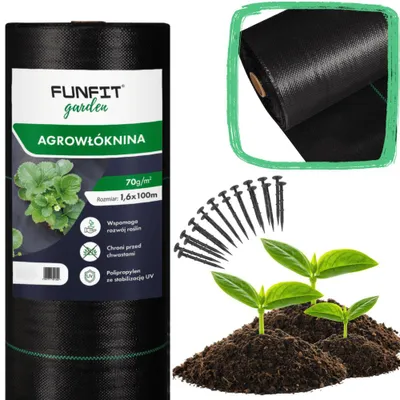 Zdjęcie produktu dla Agrowłóknina ogrodowa mata antychwastowa agrotkanina ściółkująca 1.6x100m 70g/m² x50 kotwy czarna, productTiles.product.images.aiGenerated