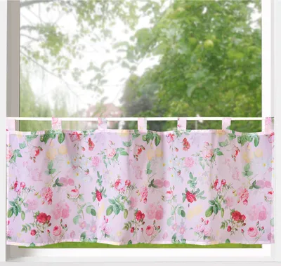 Produktbild von heimtexland ® Scheibengardine Blumen Gardine Digitaldruck HxB 45x120 Fensterdekoration  Bistrogardine Typ789 Rosen Rosa