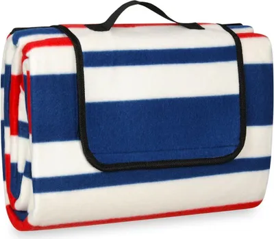 Produktbild von FEBE Picknickdecke mit trageriff 150x200 cm Streifen wasserdichter Unterseite Campingdecke Stranddecke Park Garten Outdoor
