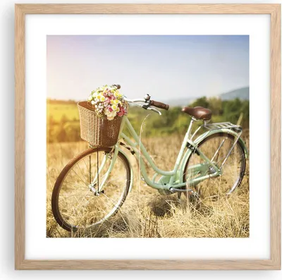 Produktbild von Gerahmtes Poster - Rahmen in heller Eiche - Fahrrad Wiese Blumen - 40x40 cm - Wand Bild - Wanddeko - Wandbilder - Wandposter - Bilderrahmen - Bilder - Kunstdruck - Wandbild - P2NAC40x40-4206