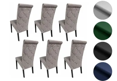 Produktbild von Ares Meble Esszimmerstühle 6er Set K6 - Esszimmerstuhl Holz - Küchenstühle, Essen Stuhl - Esstisch Stühle Glamour - Samt Grau - Schwarz
