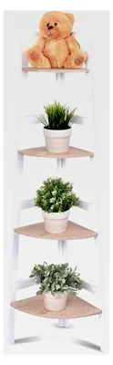 Produktbild von Eckregal, Standregal mit 4 Ebenen, Holzleiterregal, Bücherregal, 32 x 32 x 138 cm, geeignet für Wohnzimmer, Badezimmer und Arbeitszimmer, weiß