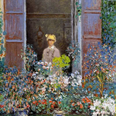 Produktbild von Claude Monet Kunstdruck Bild - Camille Monet Am Fenster, Argenteuil, 1873 (40 x 40 cm)