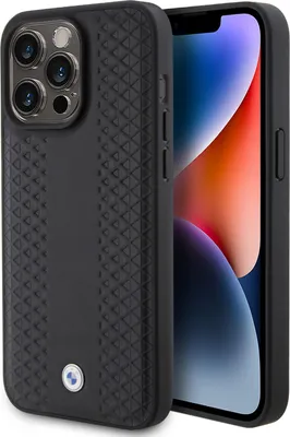 Obrázok produktu pre Kožené puzdro BMW s diamantovým vzorom pre iPhone 15 Pro Max, čierne