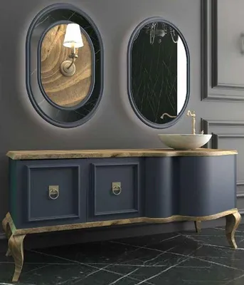 Produktbild von Casa Padrino Luxus Barock Badezimmer Set Naturfarben / Blau - 1 Waschtisch mit 2 Türen und 1 Waschbecken und 2 Wandspiegel - Prunkvolle Badezimmermöbel