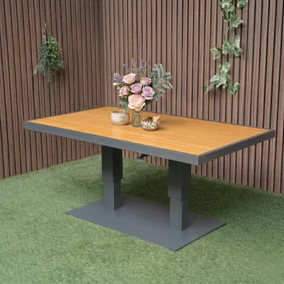 Produktbild von Gartentisch Barbados 150 x 90 cm höhenverstellbar Loungetisch Aluminium/Holz – 59175