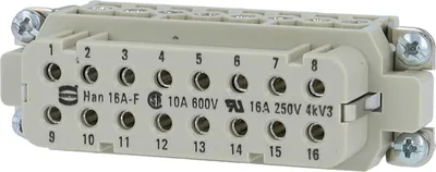 Immagine prodotto di HARTING Han 16A inserto femmina (F) connessione a vite, 16 poli+PE 250V, 16A - 1 pezzo