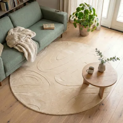 Produktbild von Volero - Runder Teppich Wohnzimmer - Charm Shapes Beige - Ø 100 cm - Wohnzimmer, Esszimmer, Schlafzimmer - Modern, Skandinavisch