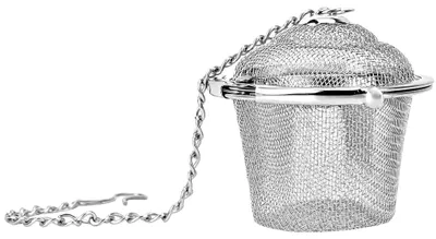 Productafbeelding van Teezeef - Fijne zeef voor kruiden en thee met ketting en sluiting - Om losse thee en kruiden mee te koken - Roestvrij staal, maat L