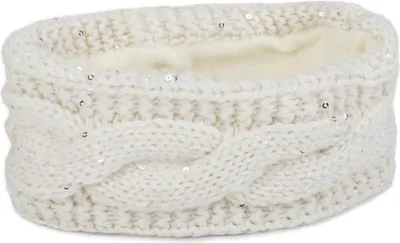 Produktbild von styleBREAKER Damen Stirnband Grobstrick mit Zopfmuster und Pailletten, warmes Fleece Innenfutter, Haarband, Headband 04026002