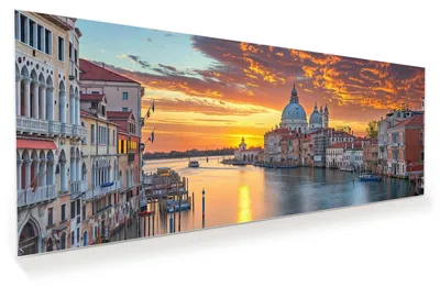 Produktbild von Glasbild 150x60cm in XXL für Wohnzimmer, Schlafzimmer Motiv Venedig bei Sonnenuntergang
