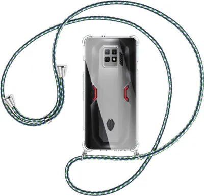 Produktbild von Handykette Backcover-Schutzhülle mit Band (Metall silberfarben) für ZTE nubia Red Magic 7 Pro (NX709J) - grün/blau/weiß