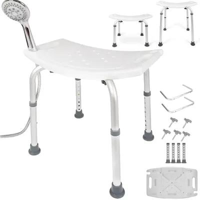 Zdjęcie produktu dla Krzesło do kąpieli - siedzisko do kąpieli - regulowana wysokość 40–53 cm - 6 stopni regulacji - antypoślizgowe - wykonane z aluminium - 4 nogi - maksymalne obciążenie 100 kg