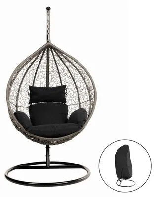 Produktbild von HOME DELUXE - Hängesessel Cielo - Schwarz, Höhe 200 cm - inkl. Regenabdeckung, Gestell, Sitz- und Rückenkissen I Polyrattan Hängestuhl Gartenschaukel Hängekorb