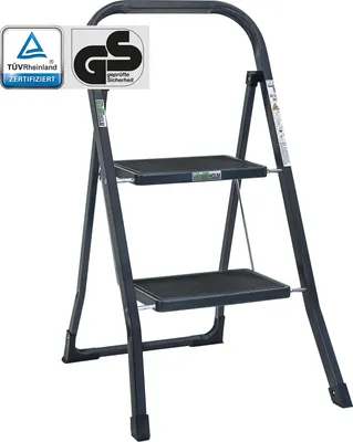 Produktbild von Trittleiter 2-stufig klappbar 150 kg Anti-Rutsch Trittflächen Klapptritt Leiter in Anthrazit