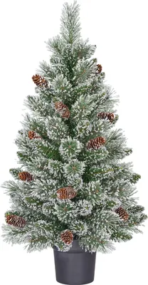 Image de Black Box Trees Vandans Arbre de Noël artificiel en pot - Christmas Tree H90 x Ø48 cm - avec pommes de pin - Vert givré