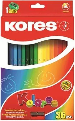 Zdjęcie produktu dla Trójkątne kredki ołówkowe Kores BB93336 "Kolores", pudełko 36 szt