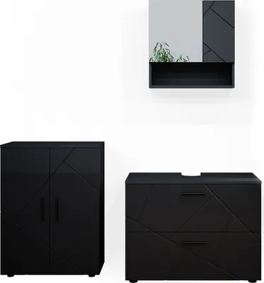 Produktbild von Badmöbel-Set Vicco Irma Anthrazit Hochglanz 3 Teile, mit Unterschrank 80 cm, Model 38073