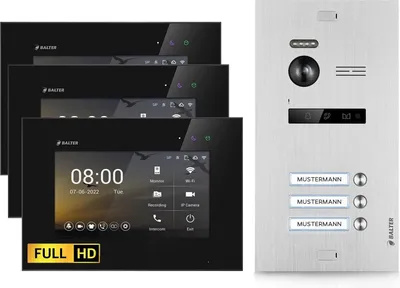 Produktbild von HD Video Türsprechanlage für 3 Familienhaus, 3x Monitor, Balter EVO HD Silber/Schwarz