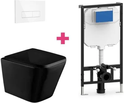 Produktbild von Wand-WC PISA Komplett-Set schwarz mit Vorwandelement und Betätigungsplatte