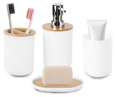 Productafbeelding van Badkameraccessoireset, 4-delig, bamboe, wit