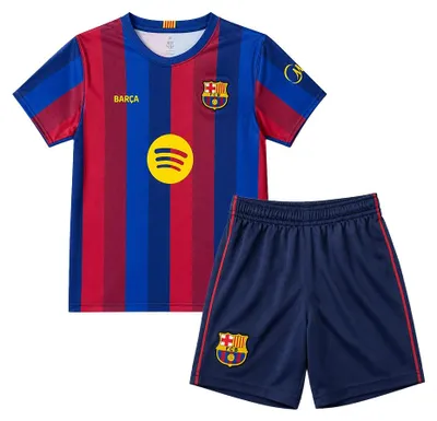 Produktbild von FC Barcelona Heimtrikot 26/27 - Größe 116 bis 164 - Sportbekleidungsset - Jungen & Mädchen - Fußballtrikot - Fußballbekleidung - 100% Polyester - Blau - Rot