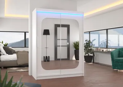 Obrázek produktu pro Šatní skříň se zrcadlem 150 cm a LED osvětlením QUELA - bílá