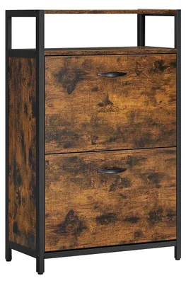 Obrázok produktu pre Skriňa na topánky s 2 dvierkami – vintage štýl – vyrobená z drevotriesky a ocele – rozmer 60 x 30 x 95 cm