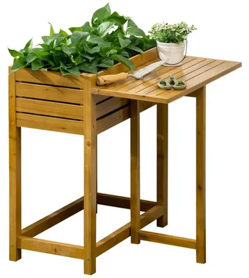 Obrázok produktu pre Vyvýšený záhradný box s výklopným pracovným stolom | Farba: Hnedá | Rozmery: 63 x 64 x 74,5 cm