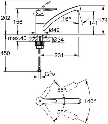 Produktbild von GROHE BauEco, Standard, Chrom, Hebelgriffe, Einzelbild, Typ L, Keramik