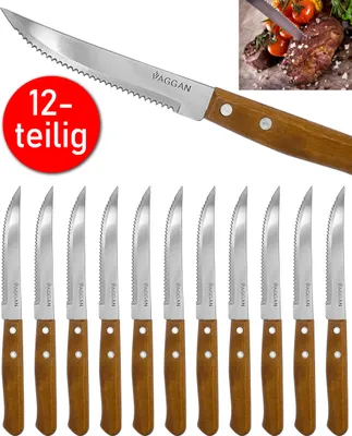 Produktbild von 12er Steakmesser Set mit Holzgriff Messer Küchenmesser Pizzamesser Edelstahl